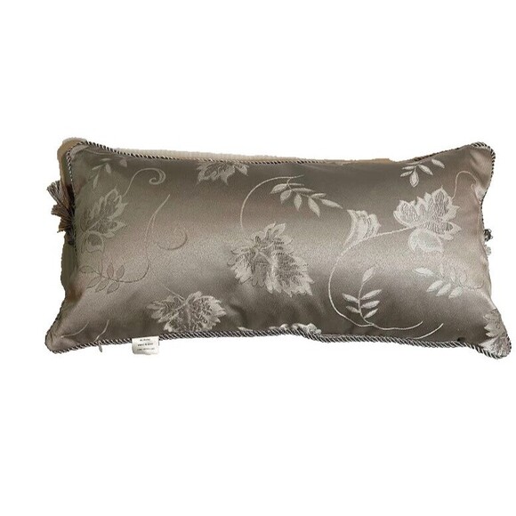 Waterford Linen Pillow Gray Floral Fringe Trim French Country Boho Accent Decor* - Picture 2 of 5